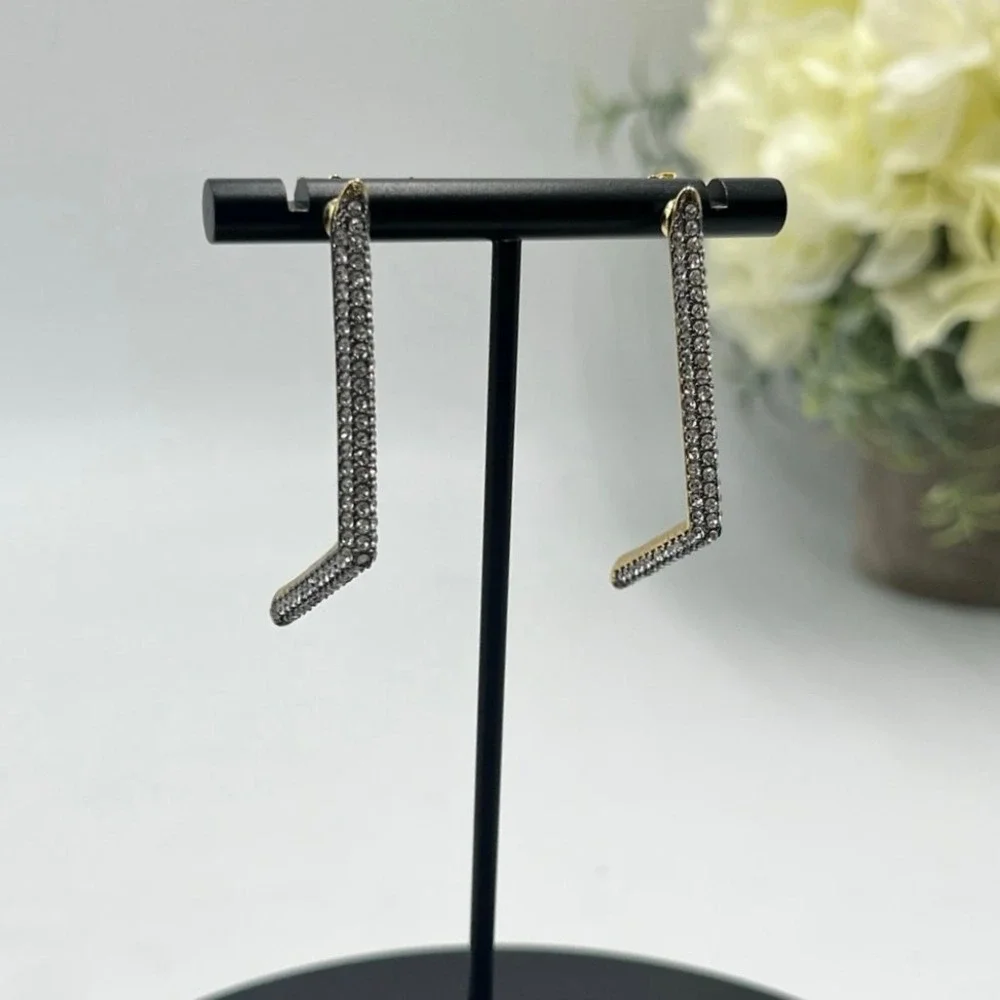 Demarson Yana Angular Pave  Swarovski‎ Crystal Gold Plated Front Part Earrings